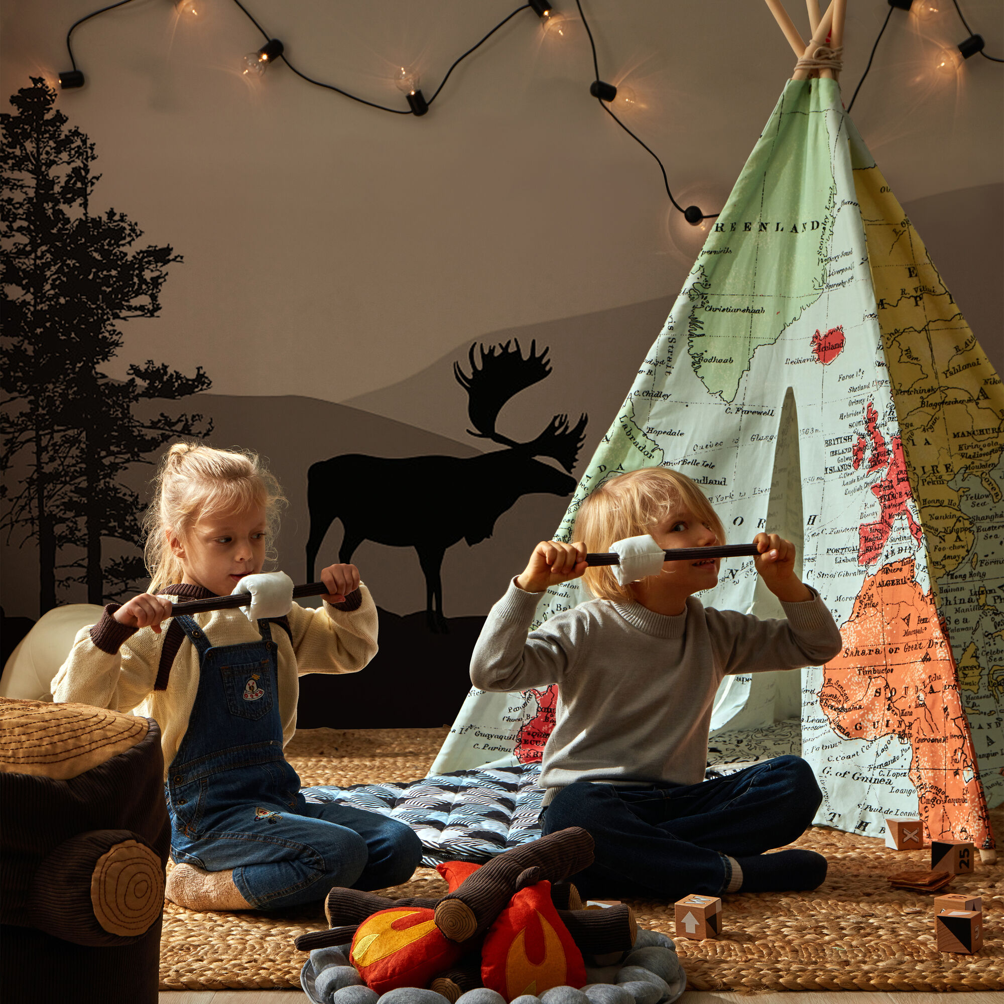 Sunny Wereldkaart Tipi Tent Multikleur