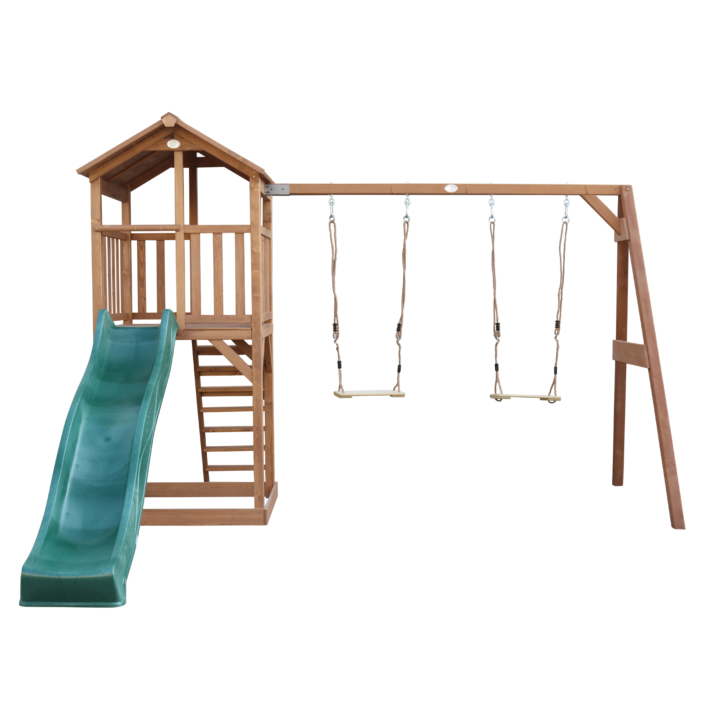 AXI Beach Tower with Double Swing Set Brown - Green Slide