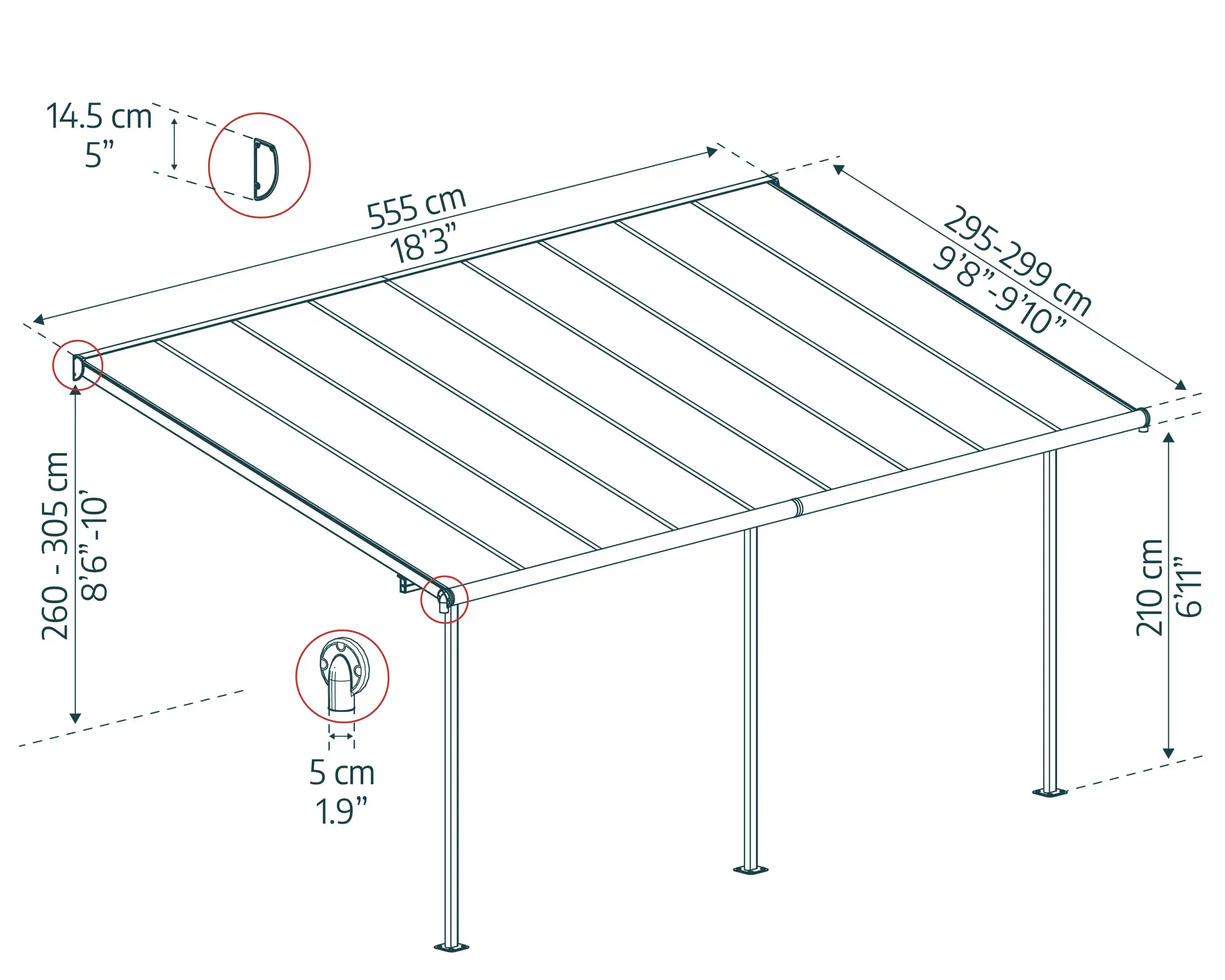 Canopia Capri 555X295X299 cm Terrasoverkapping Donkergrijs Brons