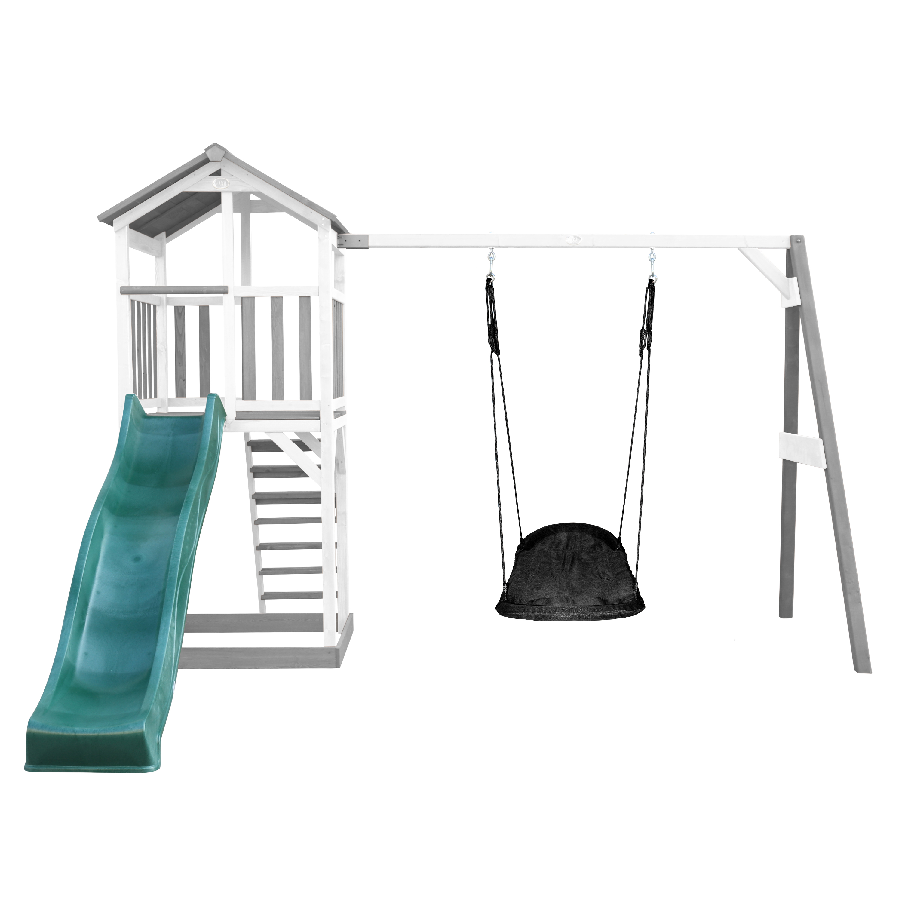 AXI Beach Tower with Roxy Nest Swing Set Grey/White - Green Slide