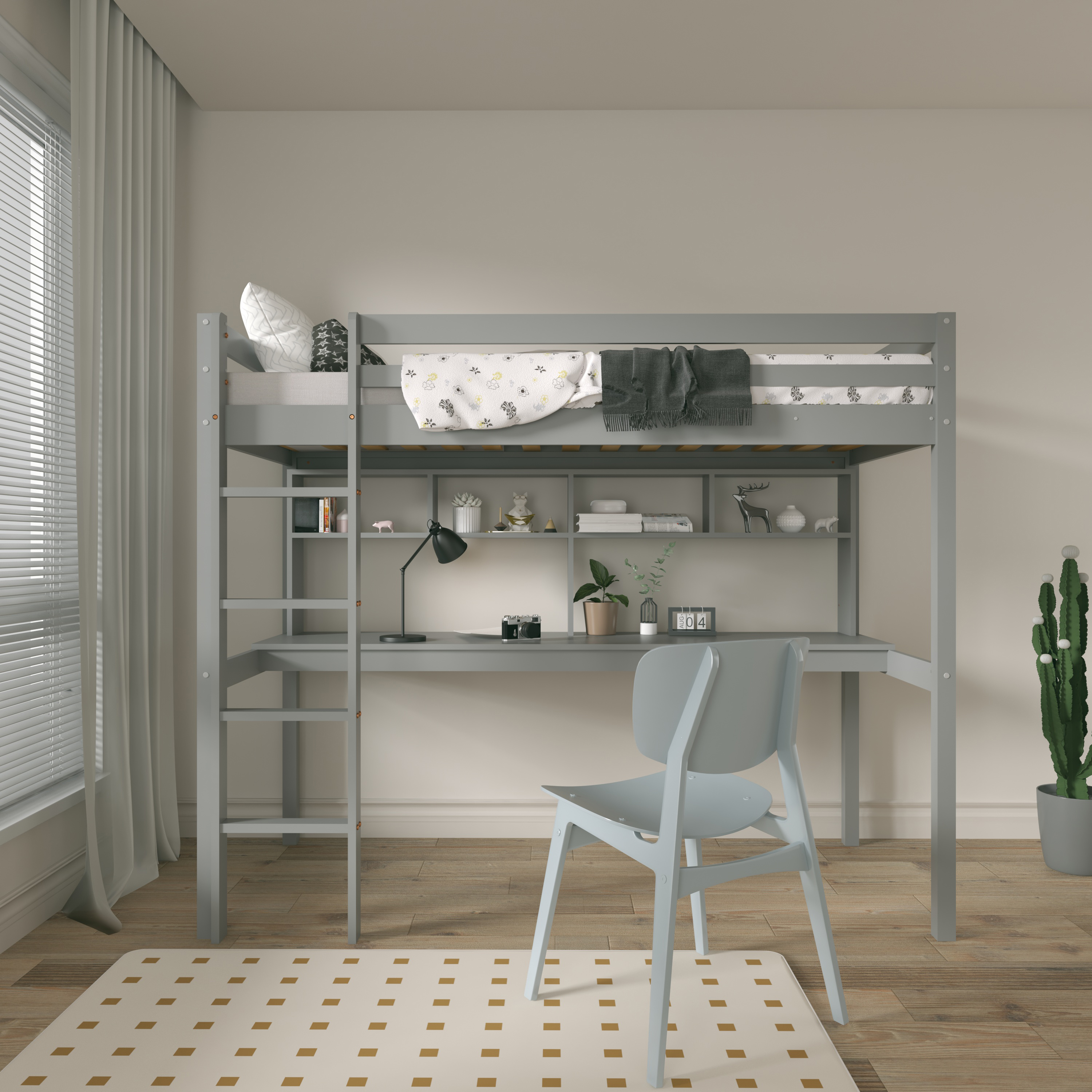 Sunny Sil Loft Bed with Desk Grey – Without Mattress