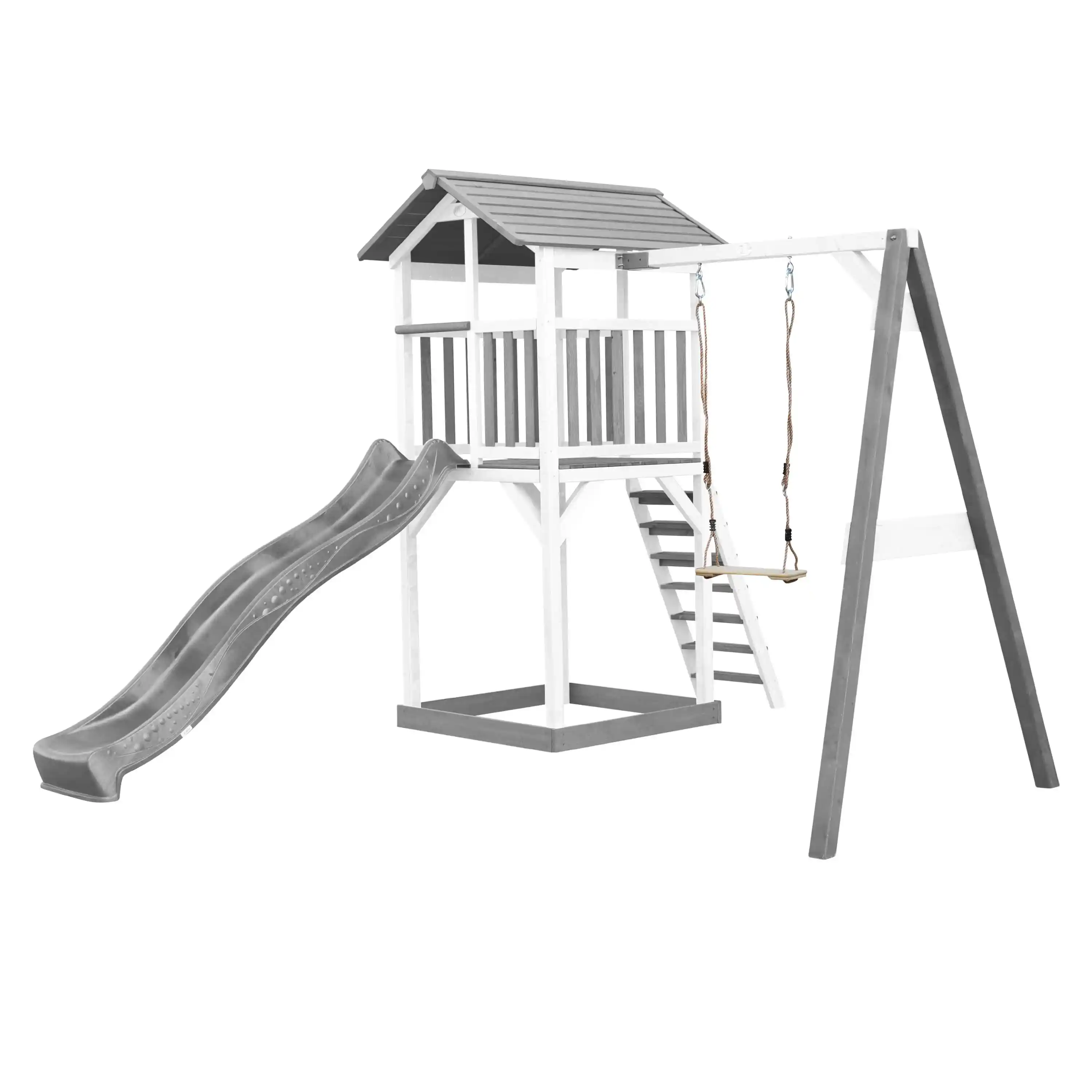 AXI Beach Tower Speeltoren met Enkele Schommel Grijs/wit - Grijze Glijbaan