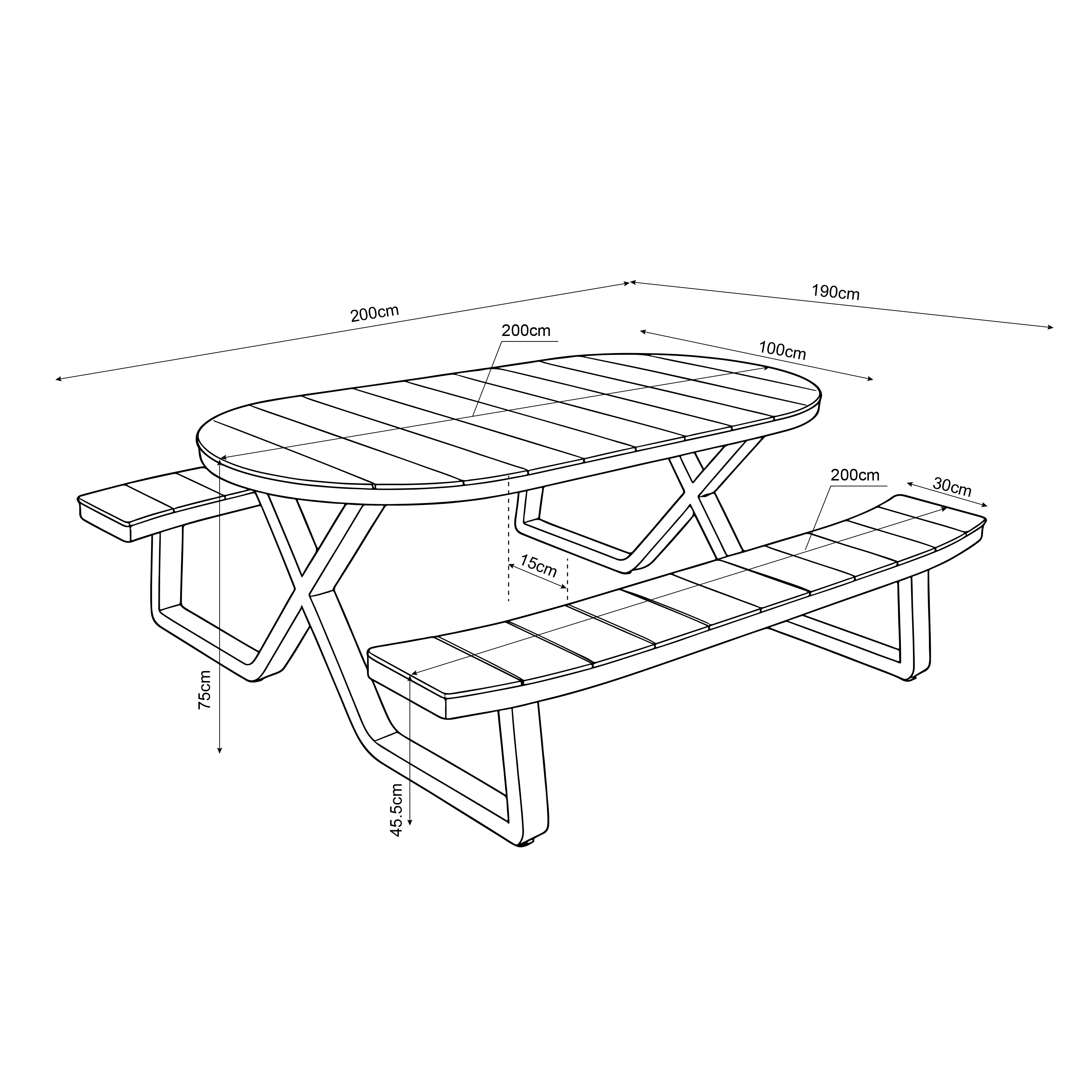 AXI Jax Picnic Table with 2 benches Oval – White/Teak-look Polywood
