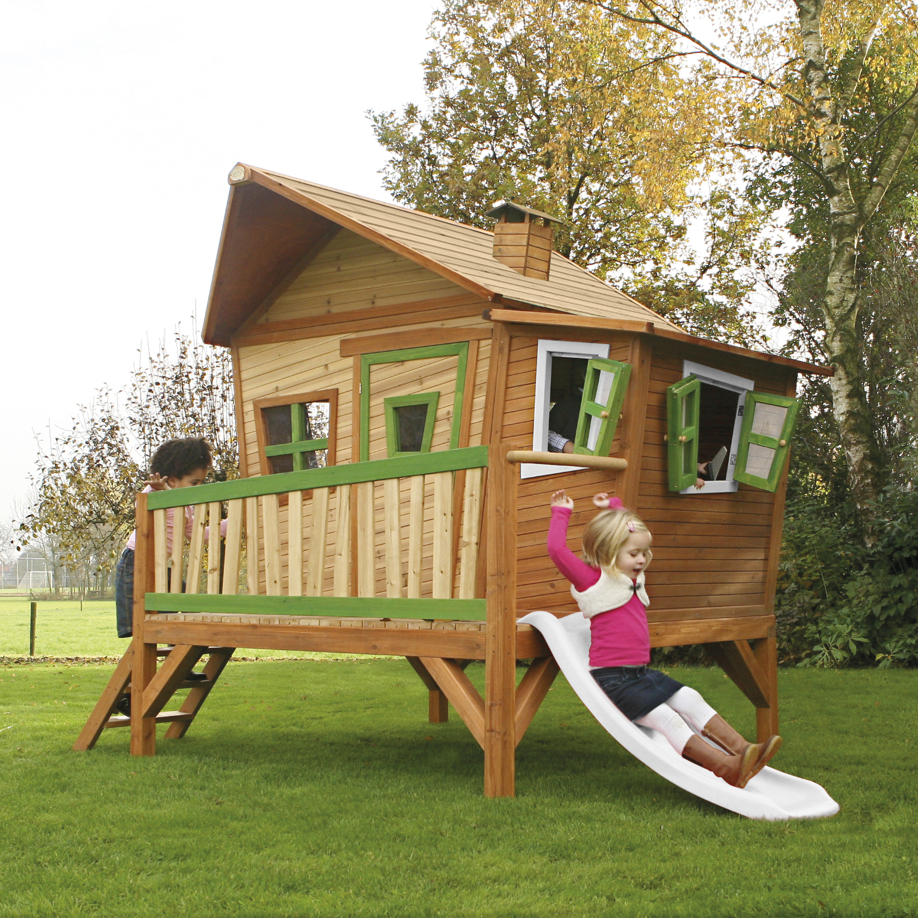 AXI Emma Playhouse Brown/Green - White Slide-8717973938118 AXI Emma Playhouse Brown/Green - White Slide