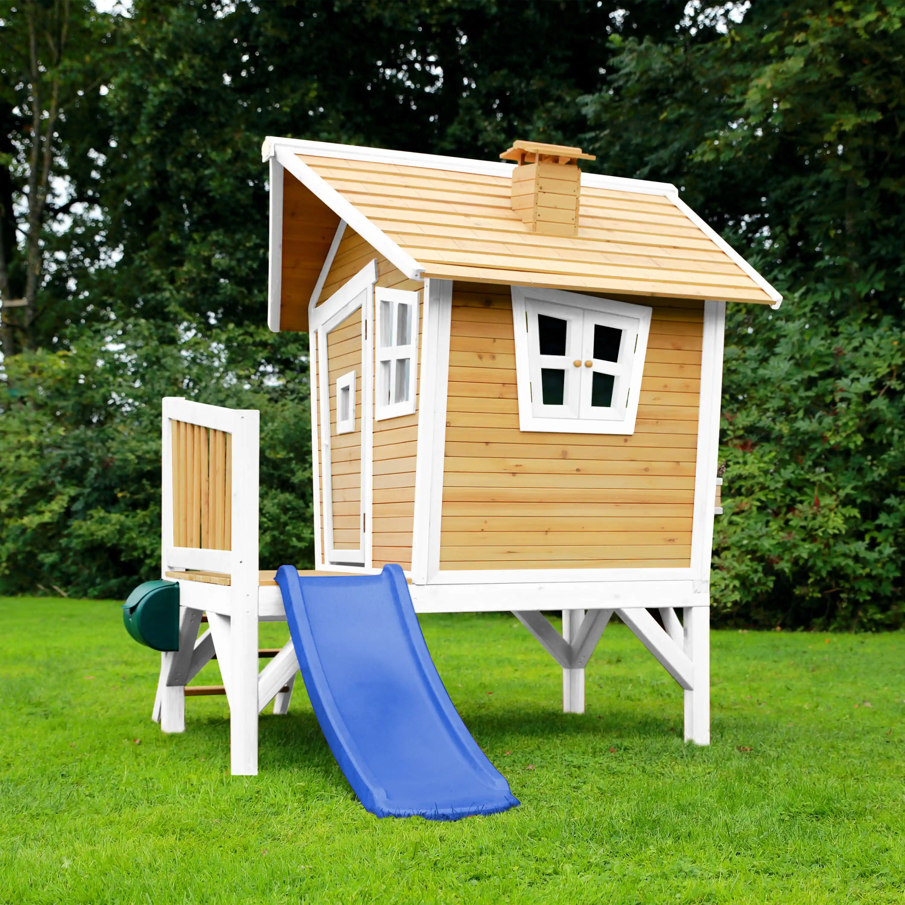 AXI Robin Spielhaus Braun und Weiß - Blaue Rutsche