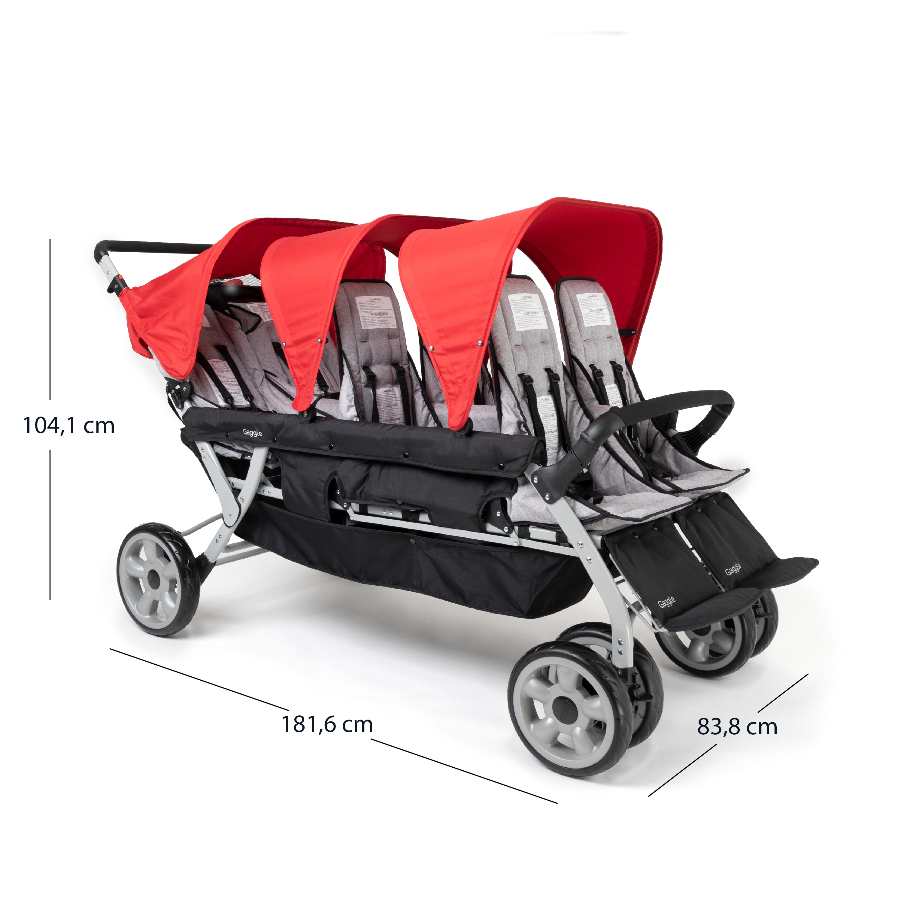 Gaggle Jamboree Kinderwagen für 6 Kinder Rot - Klappbar