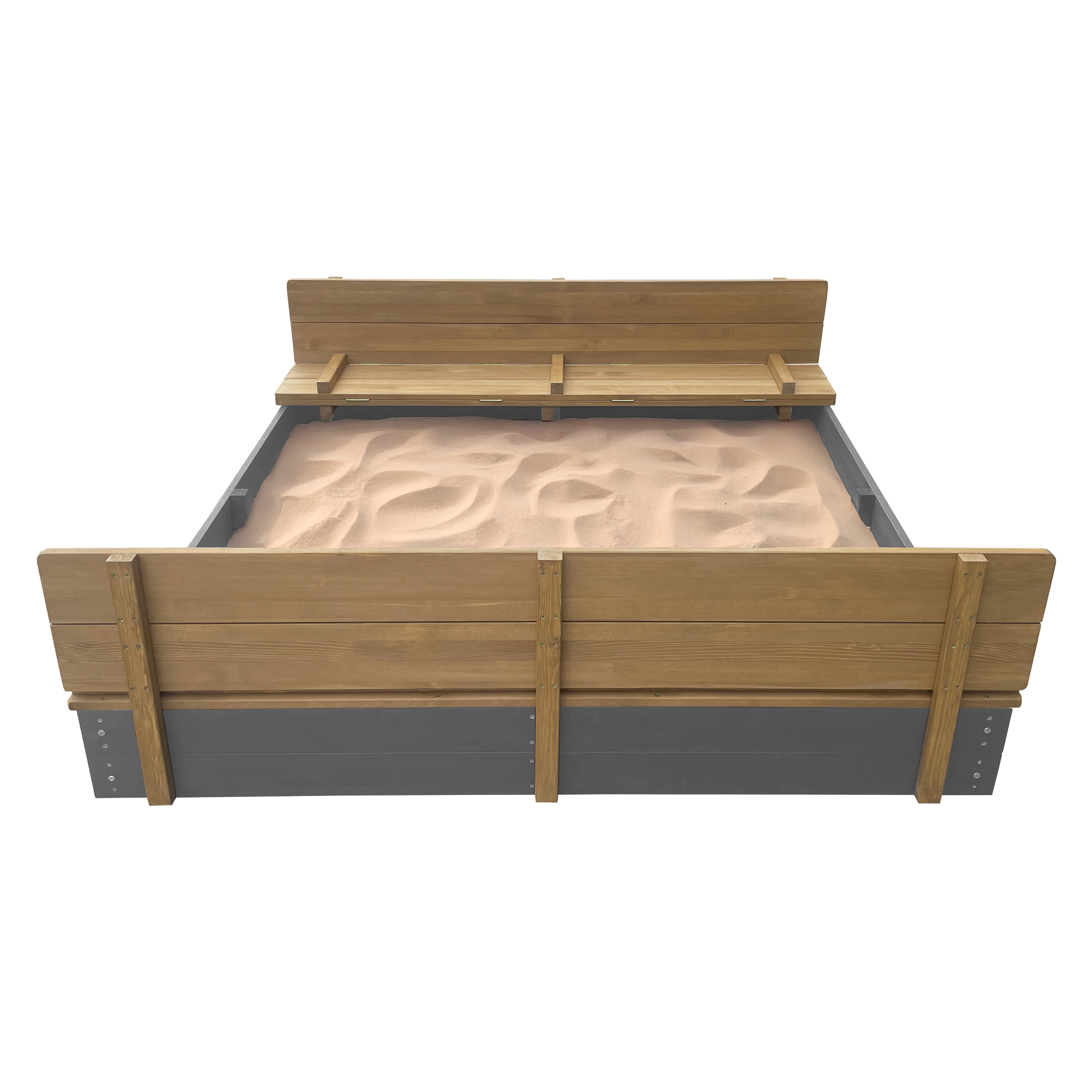 AXI Ella XXL Sandbox 150 x 150 x 20 cm with benches - Grey/Brown