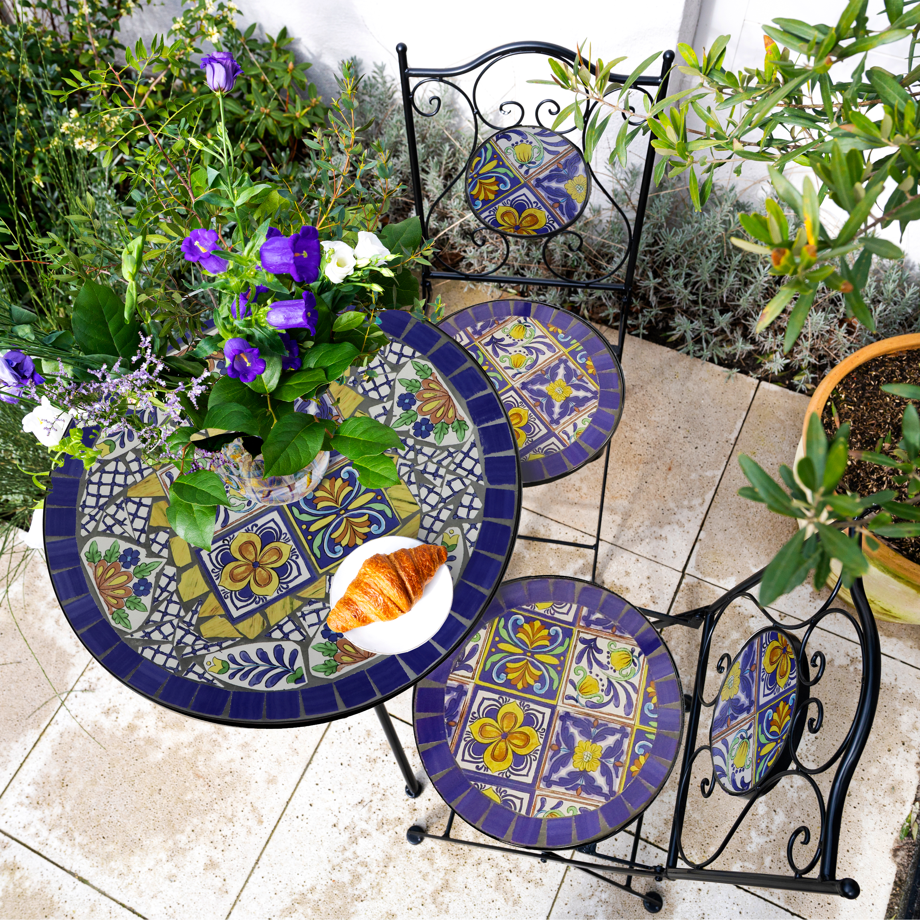 AXI Amélie Mosaik Bistro Set im Mediterranen Stil Blau/Gelb