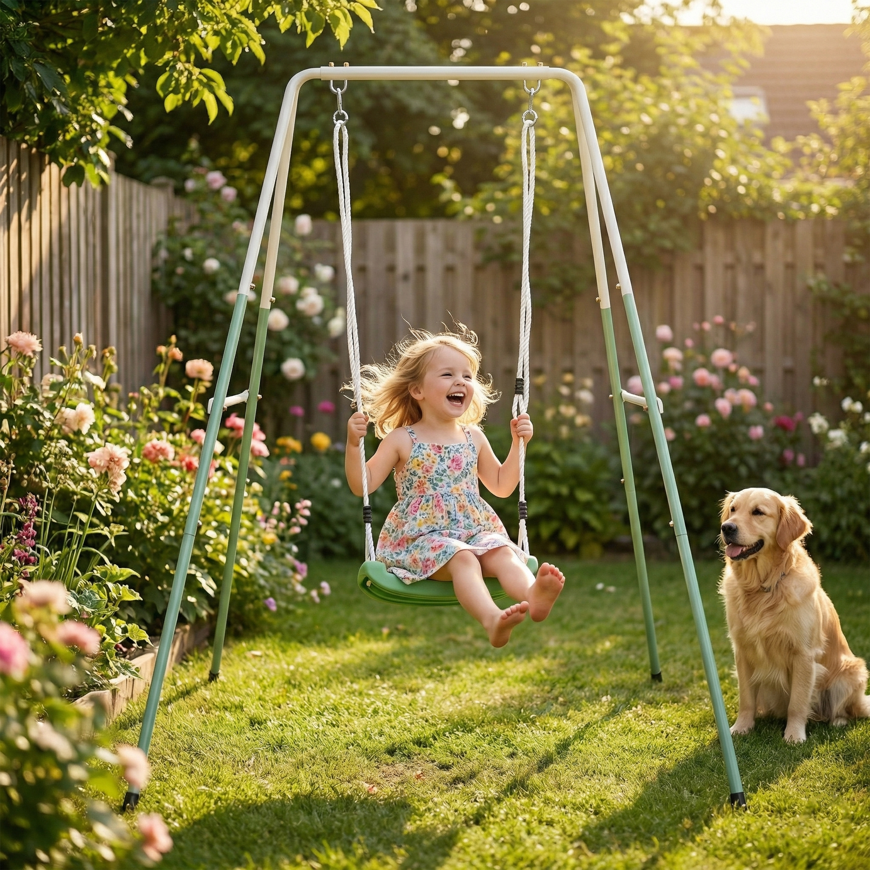 AXI Metal 2 in 1 Grow with me Swing with Baby Seat and Swing Seat - Green/Cream