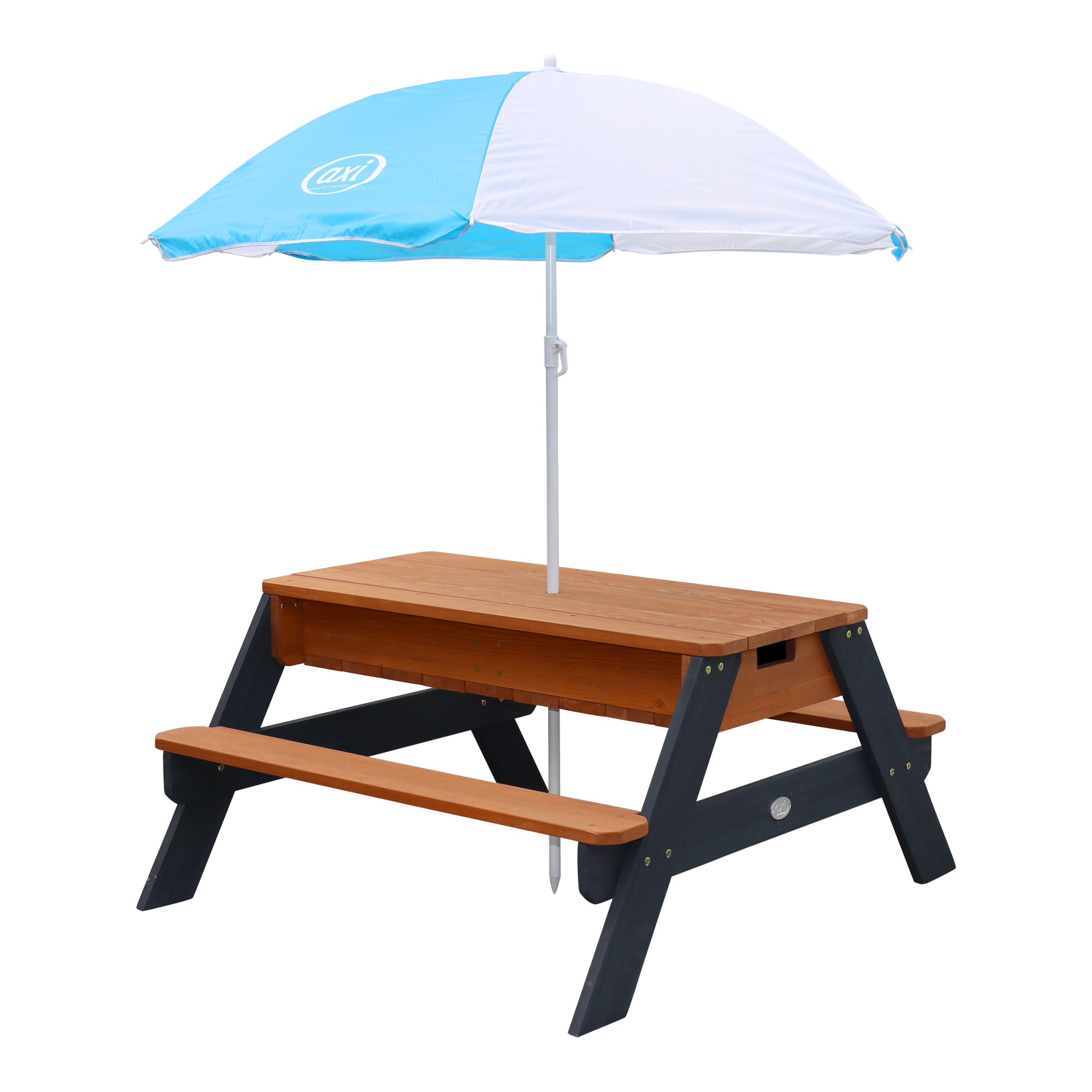 AXI Nick Sand & Water Picnic Table Anthracite/Brown - Umbrella Blue/White