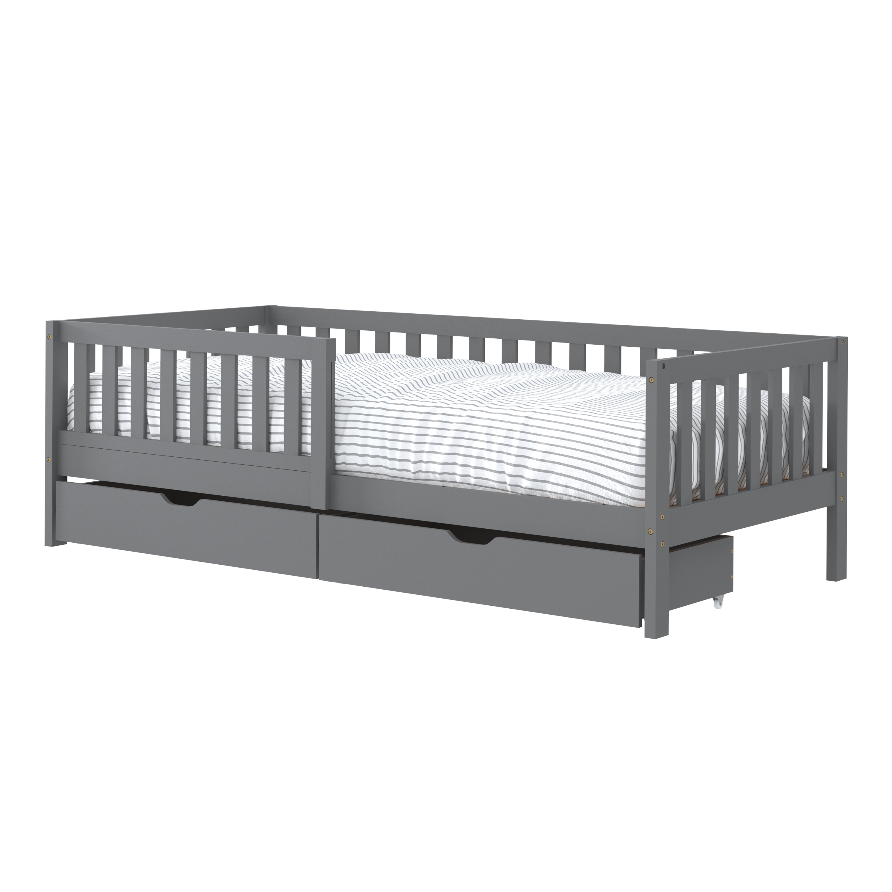 Sunny Isa Kids Bed with 2 Storage Drawers and Guardrail Grey – With Mattress