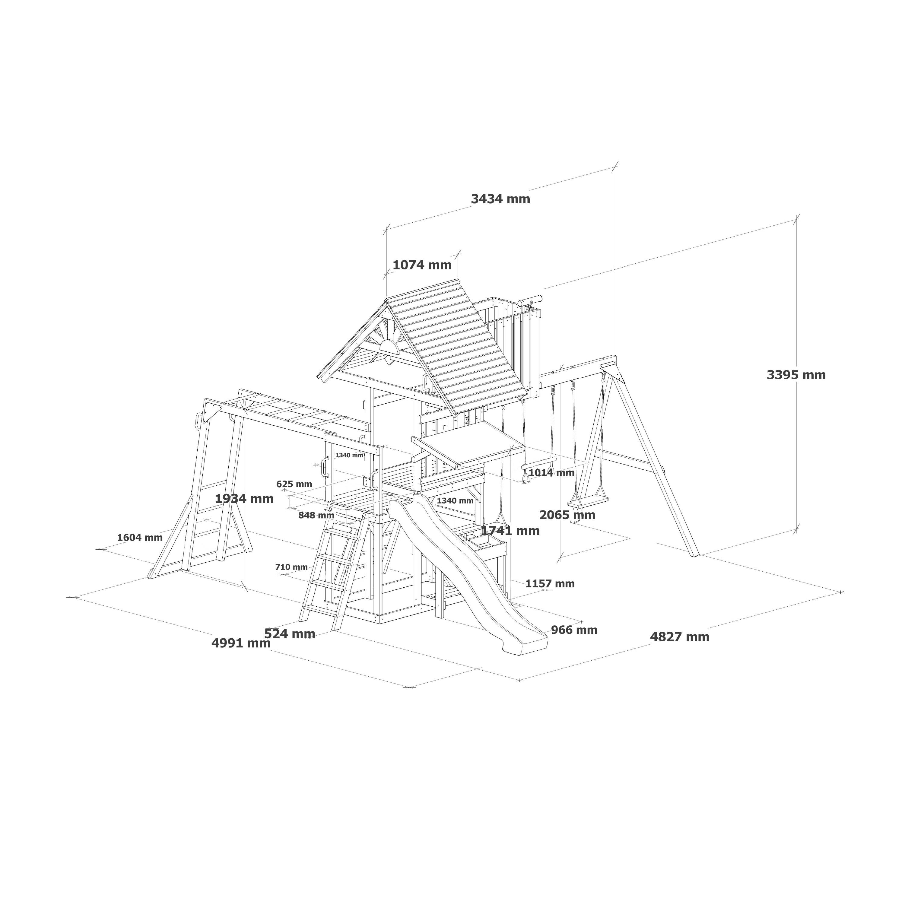 AXI Mitch Climbing Frame with Double Swing. Trapeze and Lookout Tower – Grey Slide