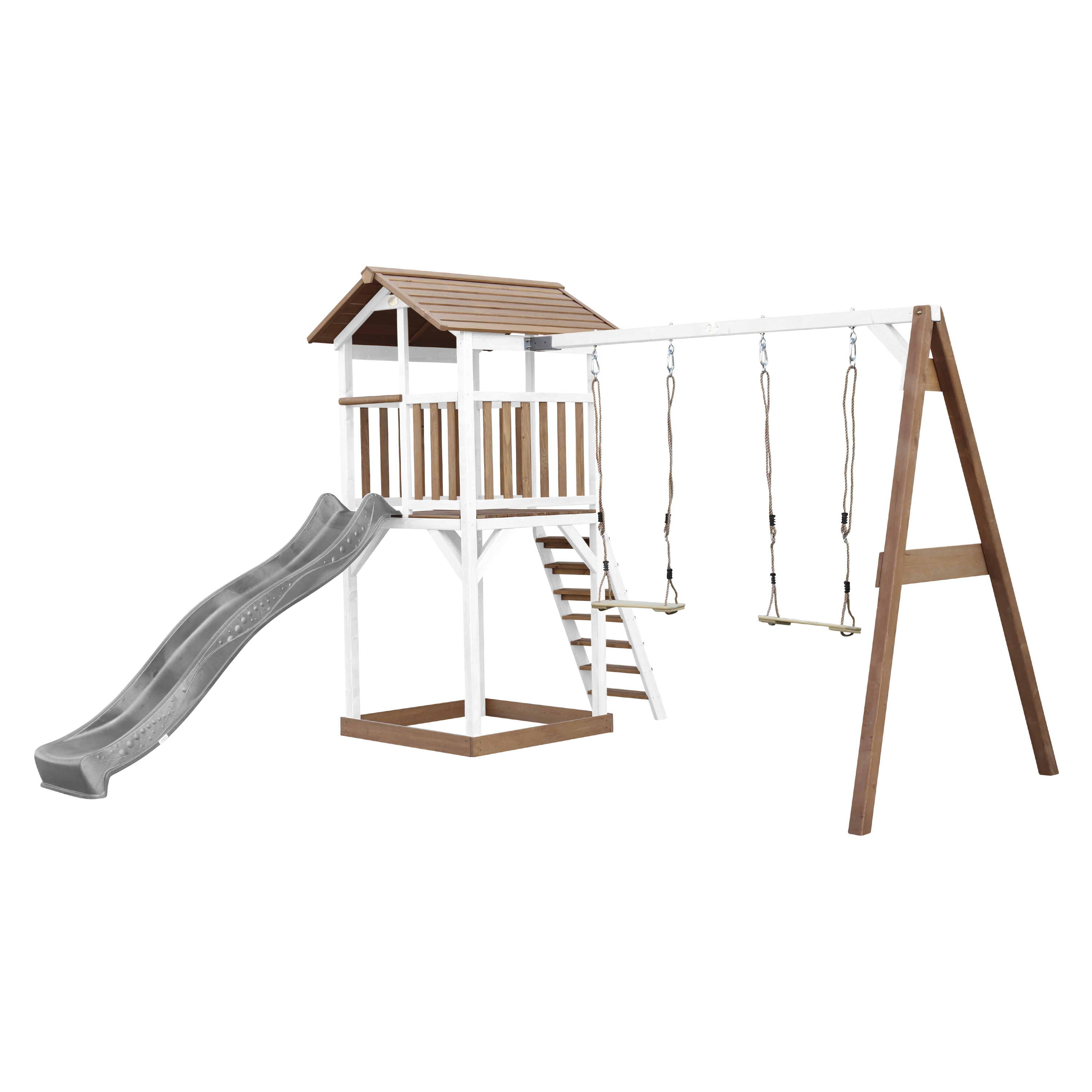 AXI Beach Tower with Double Swing Set Brown/White - Grey Slide