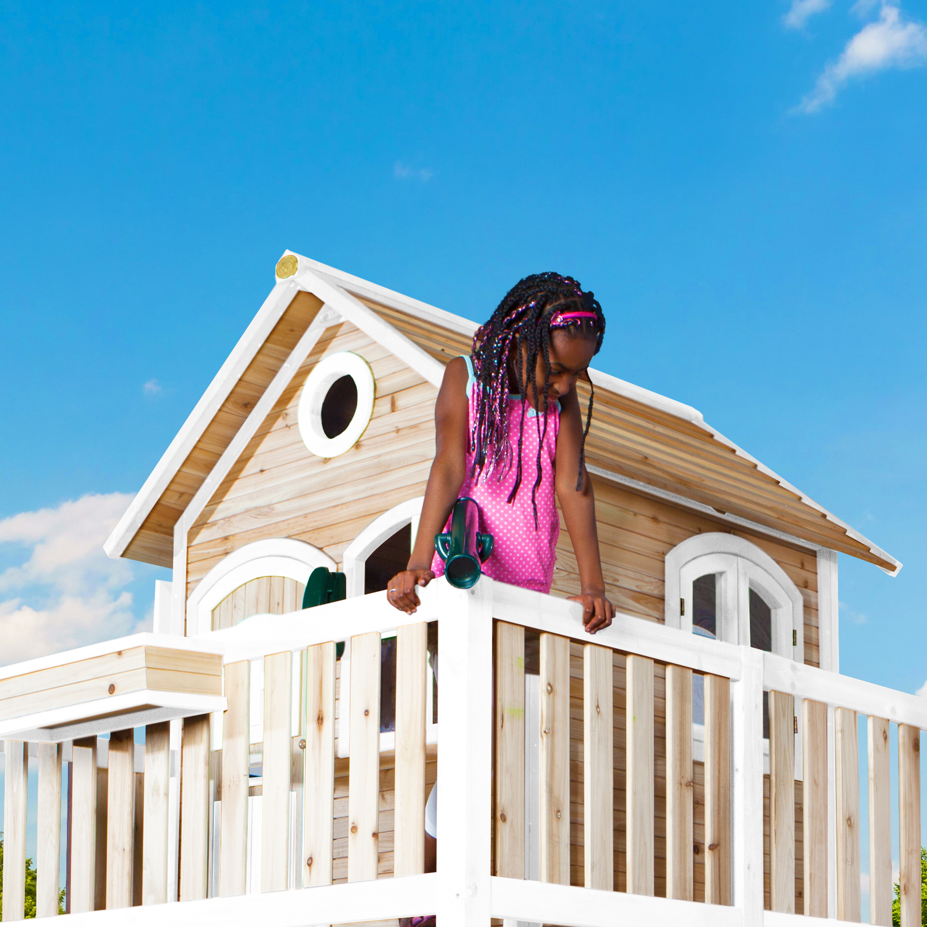 AXI Liam Playhouse with Roxy Nest Swing Set Brown/White - Red Slide