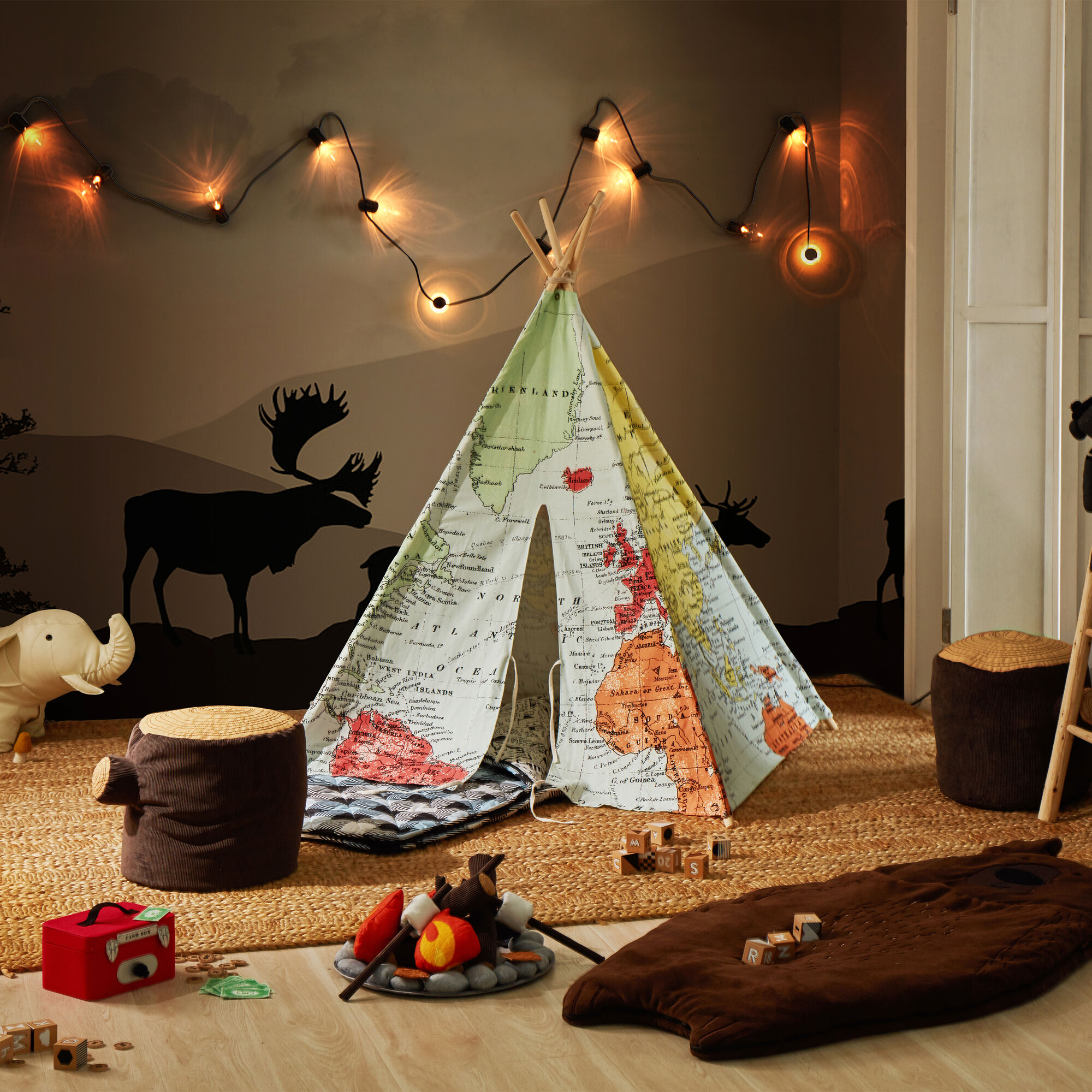 Sunny Wereldkaart Tipi Tent Multikleur