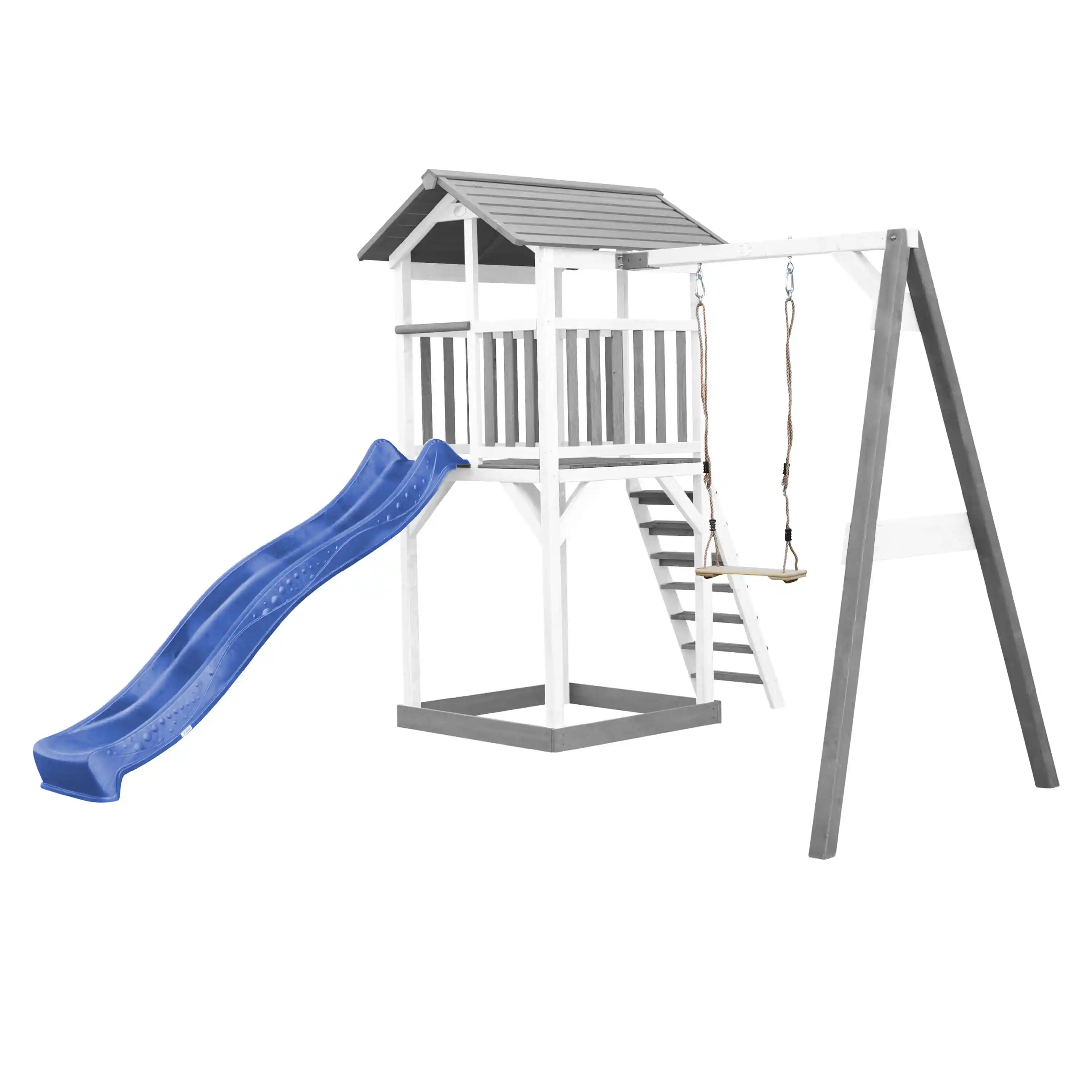 AXI Beach Tower Speeltoren met Enkele Schommel Grijs/wit - Blauwe Glijbaan