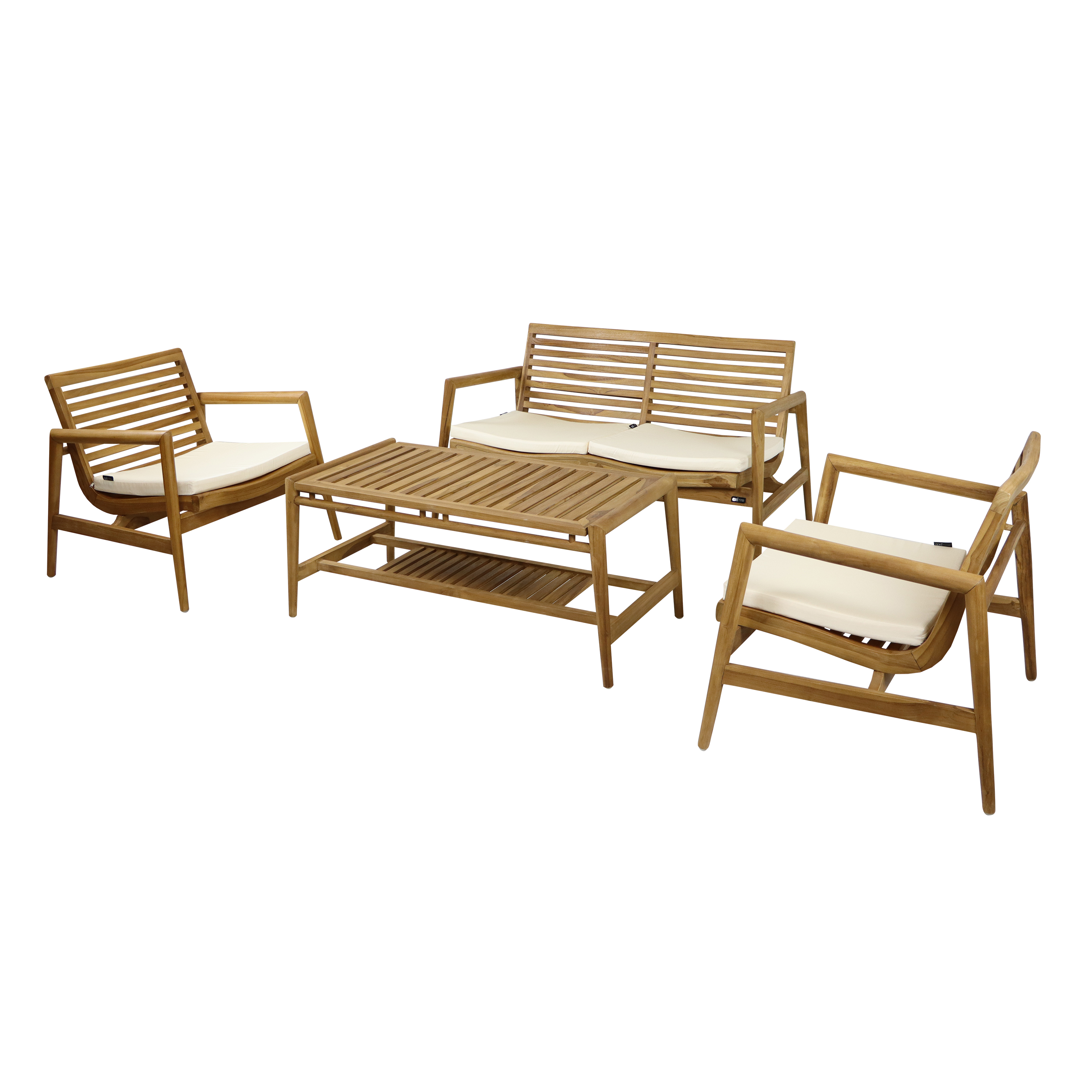 AXI June Loungeset 4-teilig mit Bank, Tisch & 2 Stühlen – Teak und Creme