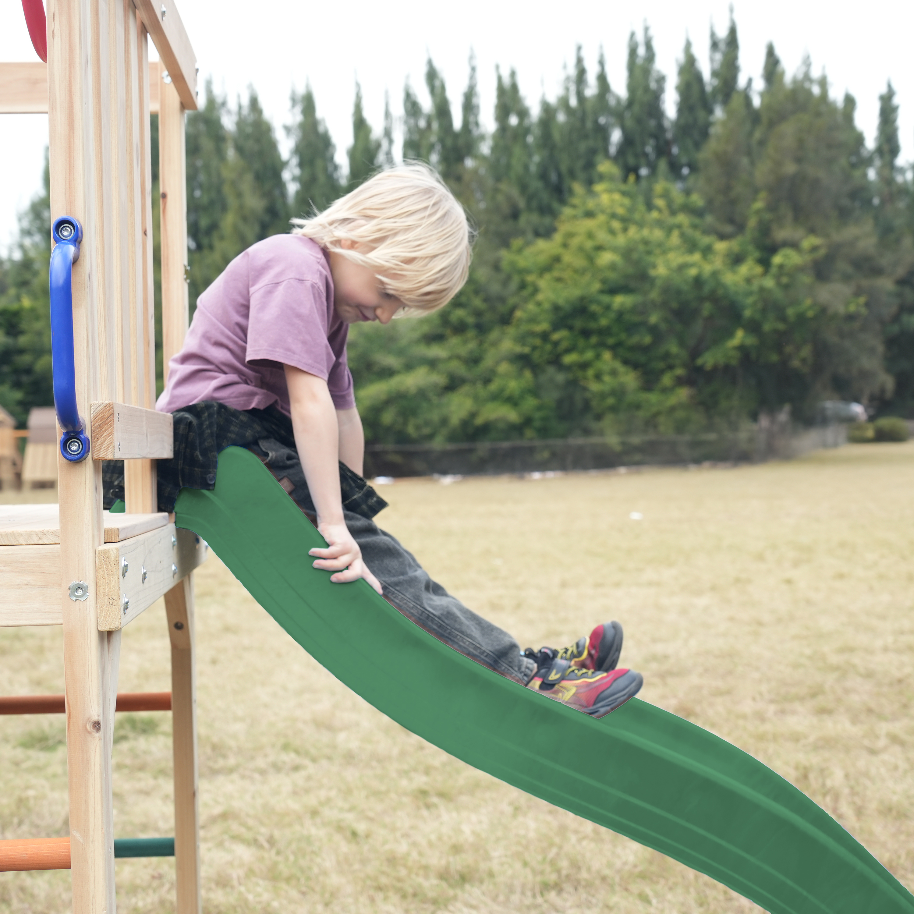 AXI Sam Climbing Frame with Climbing Wall, Climbing Net and Monkey Bars – Green Slide