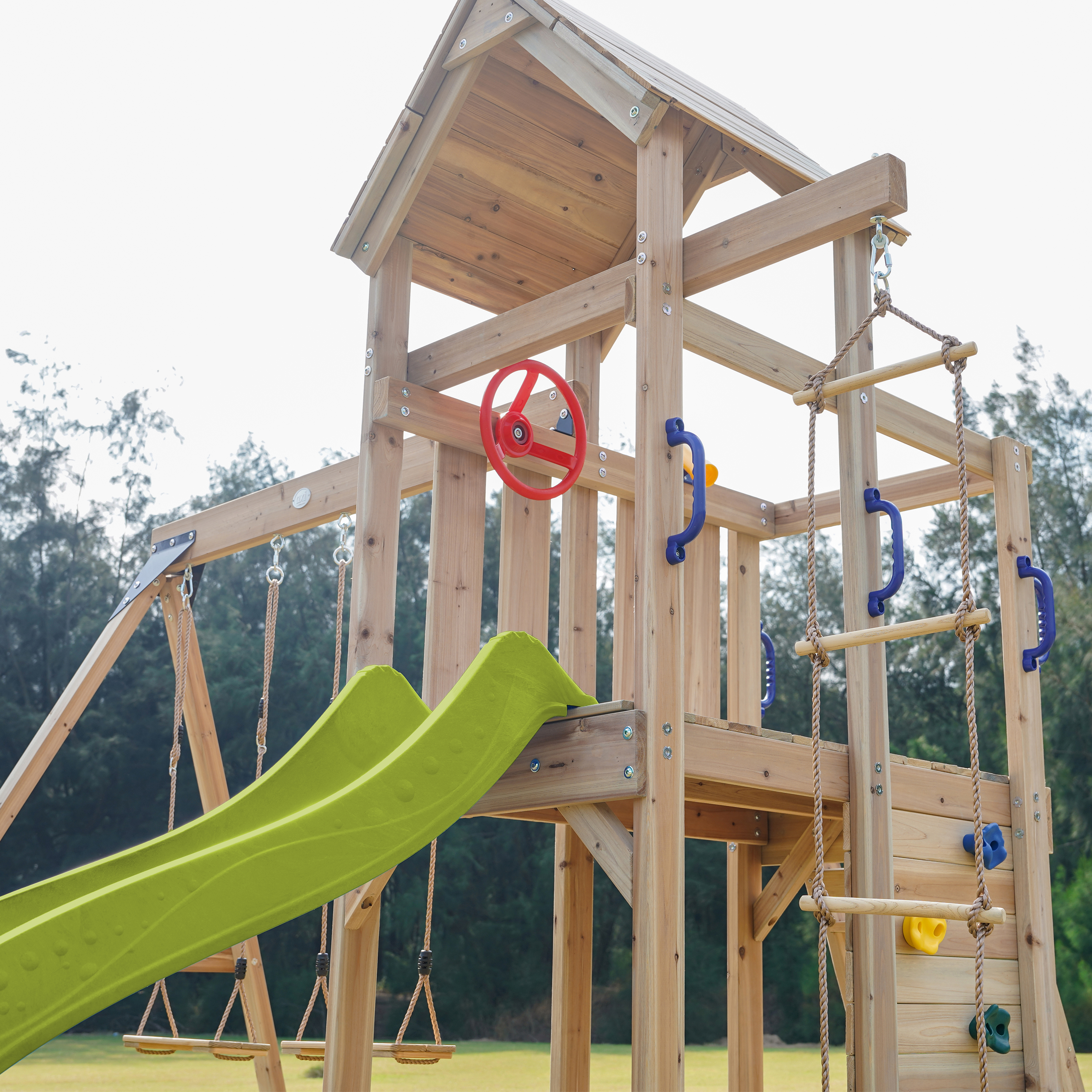 AXI Moos Climbing Frame with Double Swing Set - Lime Green Slide