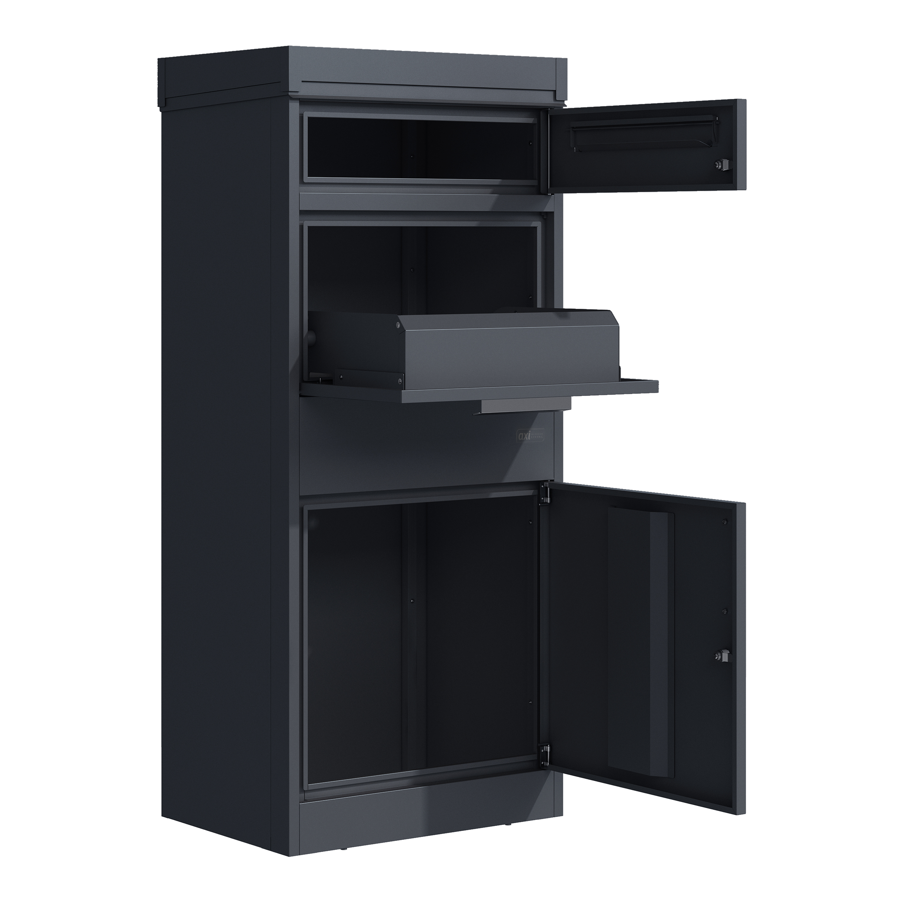 AXI Levi Metal Parcel Mailbox in Anthracite/Wood Look with Planter