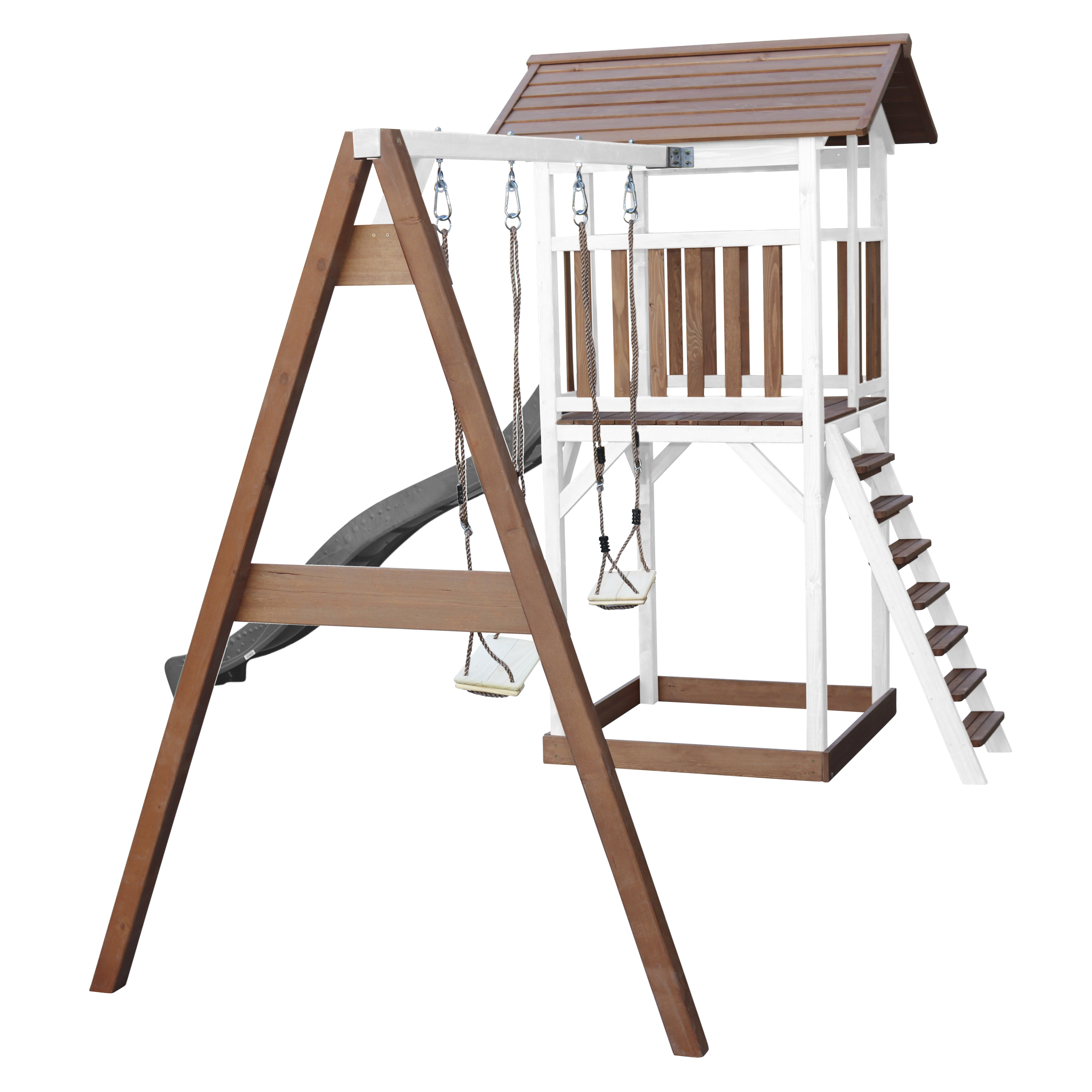 AXI Beach Tower with Double Swing Set Brown/White - Grey Slide