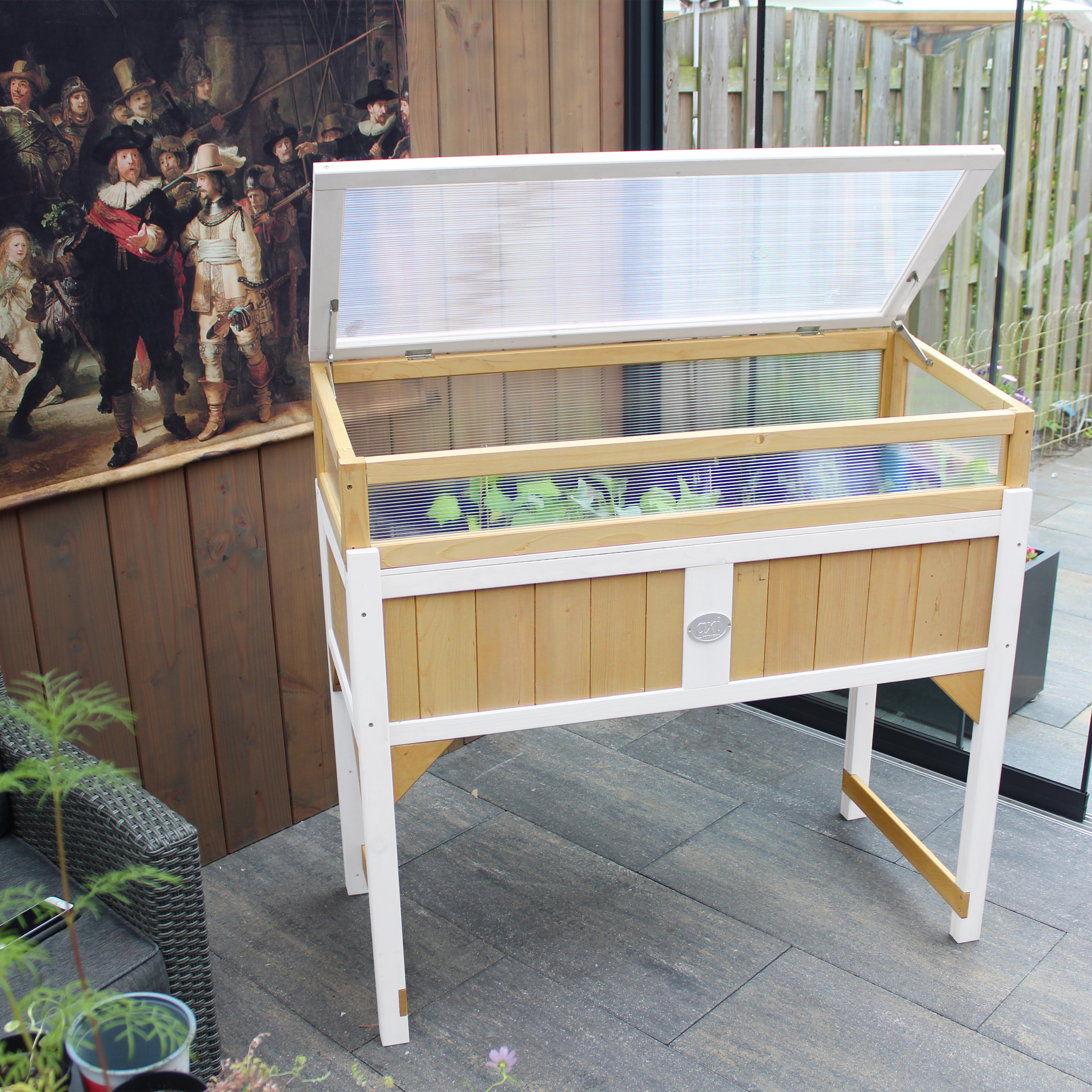 AXI Gardening Table with Greenhouse and ground cloth - Brown/White