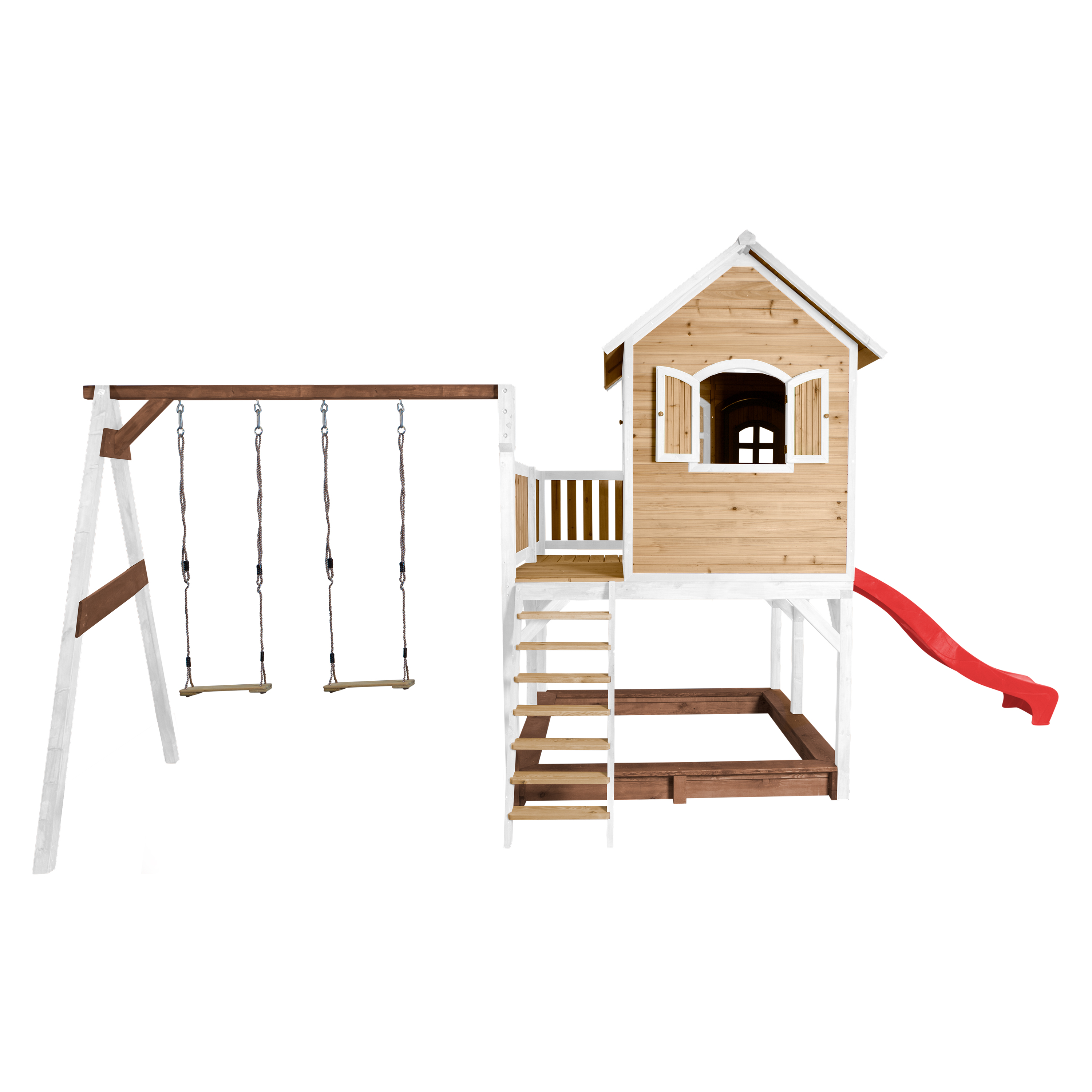 AXI Liam Playhouse with Double Swing Set Brown/White - Red Slide