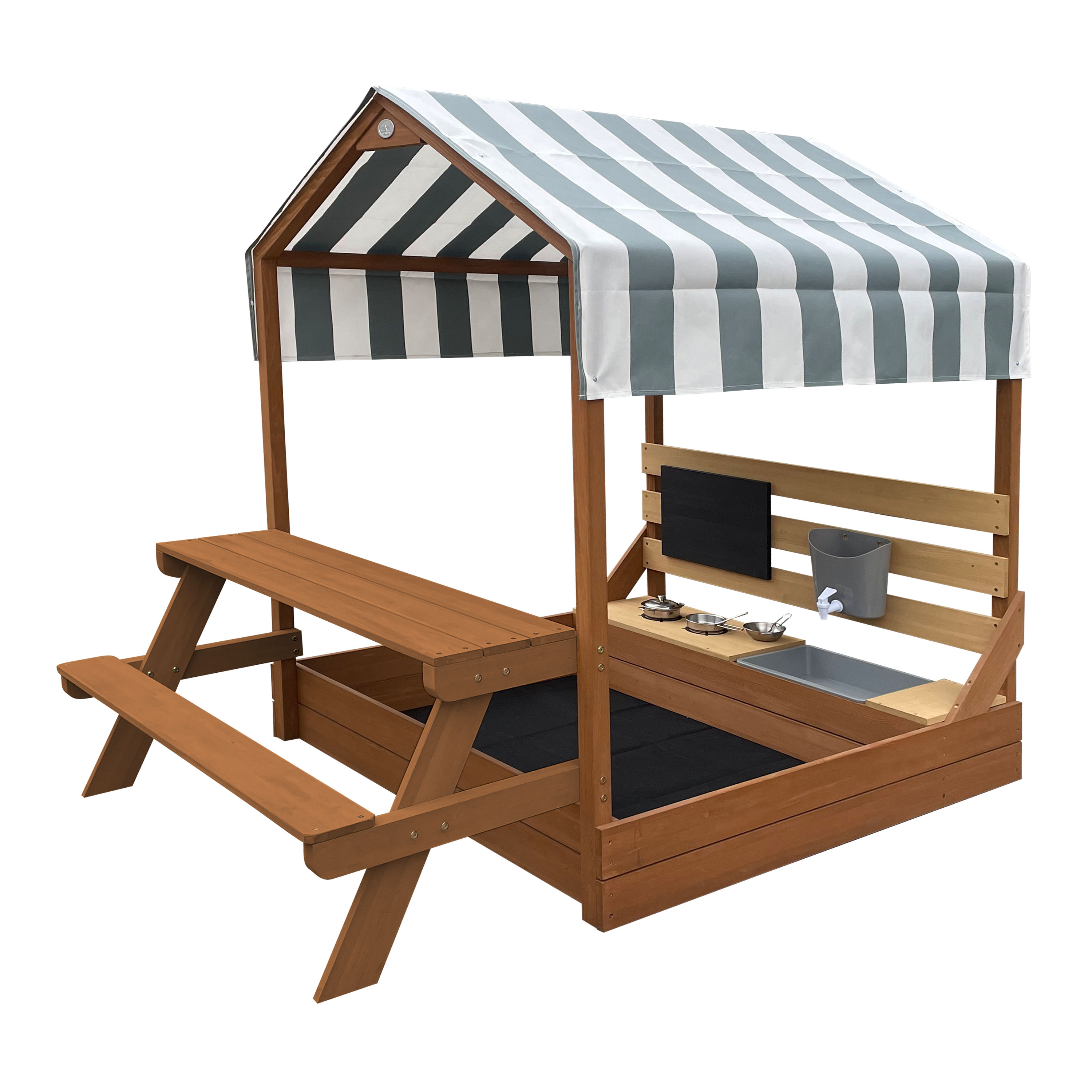 AXI Bo Sandbox & Playhouse with Play Kitchen and Picnic Table - 159 x 105 cm - Brown