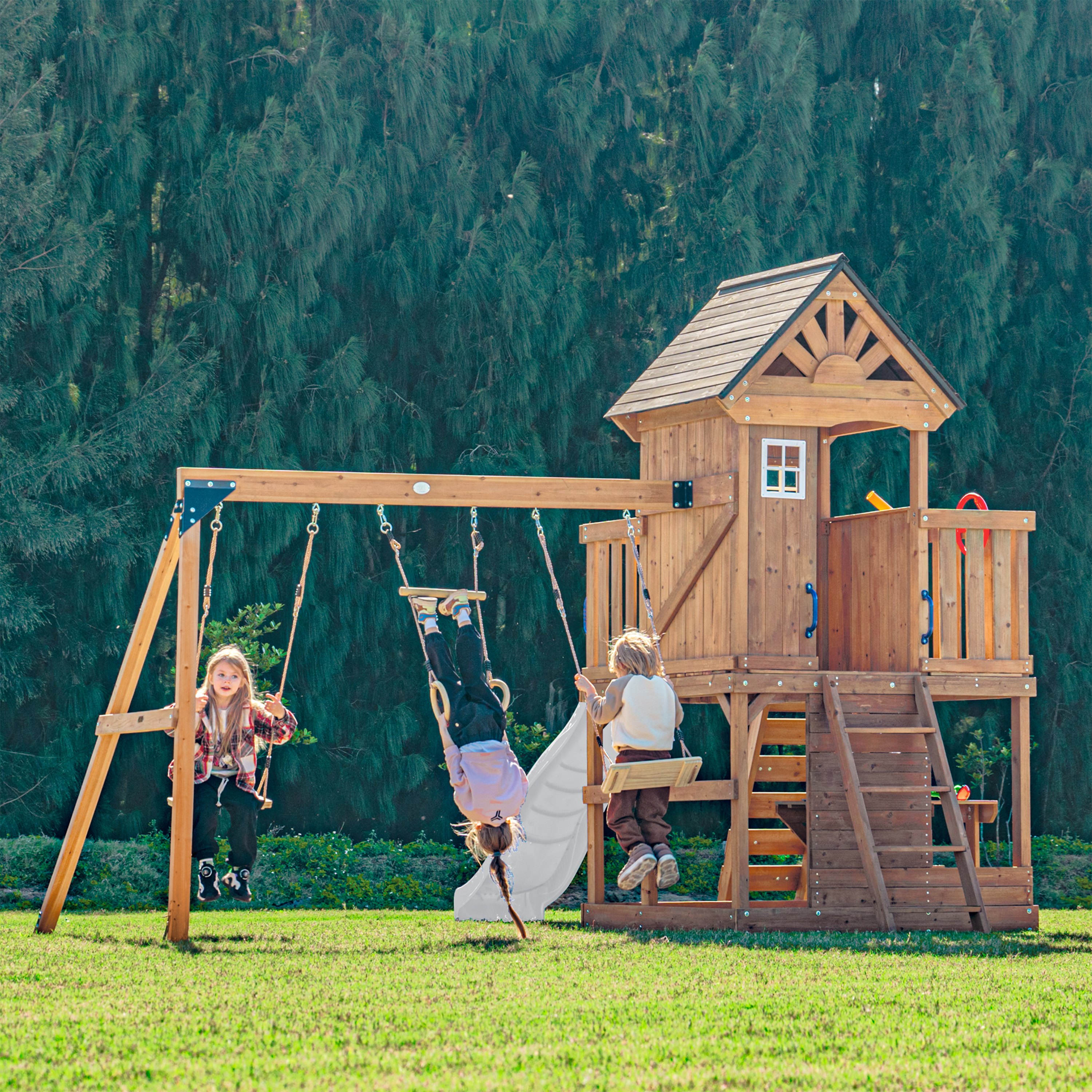 AXI Jack Climbing Frame with Double Swing and Trapeze – White Slide