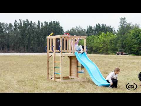 AXI Sam Klettergerüst mit Kletterwand, Kletternetz und Monkey Bars – Pastellrosa Rutsche