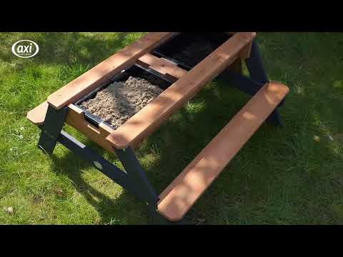 AXI Nick Sand und Wasser Picknicktisch Grau und Braun - Sonnenschirm Blau und Weiß