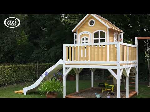 AXI Liam Spielhaus Braun und Weiß mit Doppelschaukel - Weiße Rutsche