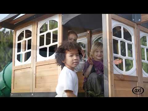 AXI Noud Spielturm mit Spielhaus, Schaukeln, Trapez und Kletterwand – Pastellgrüne Rutsche und Röhrenrutsche